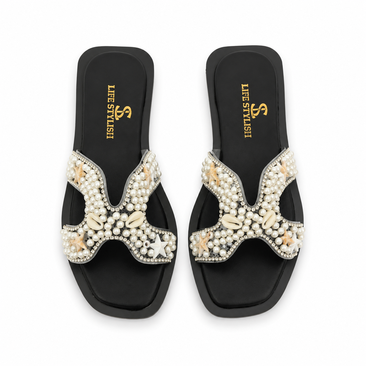 Slipper Flat Leather With Pearl And Stars SL-251