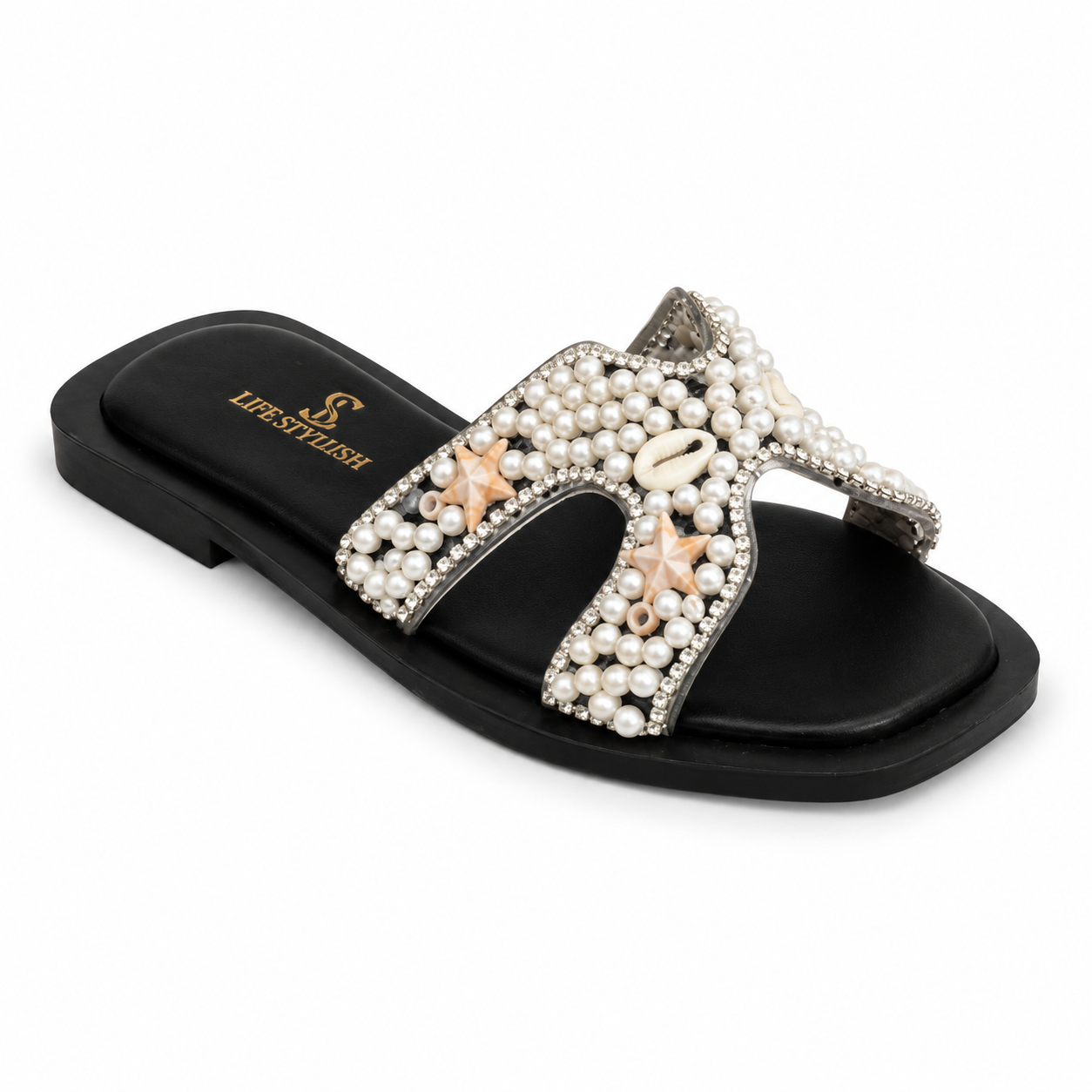 Slipper Flat Leather With Pearl And Stars SL-251