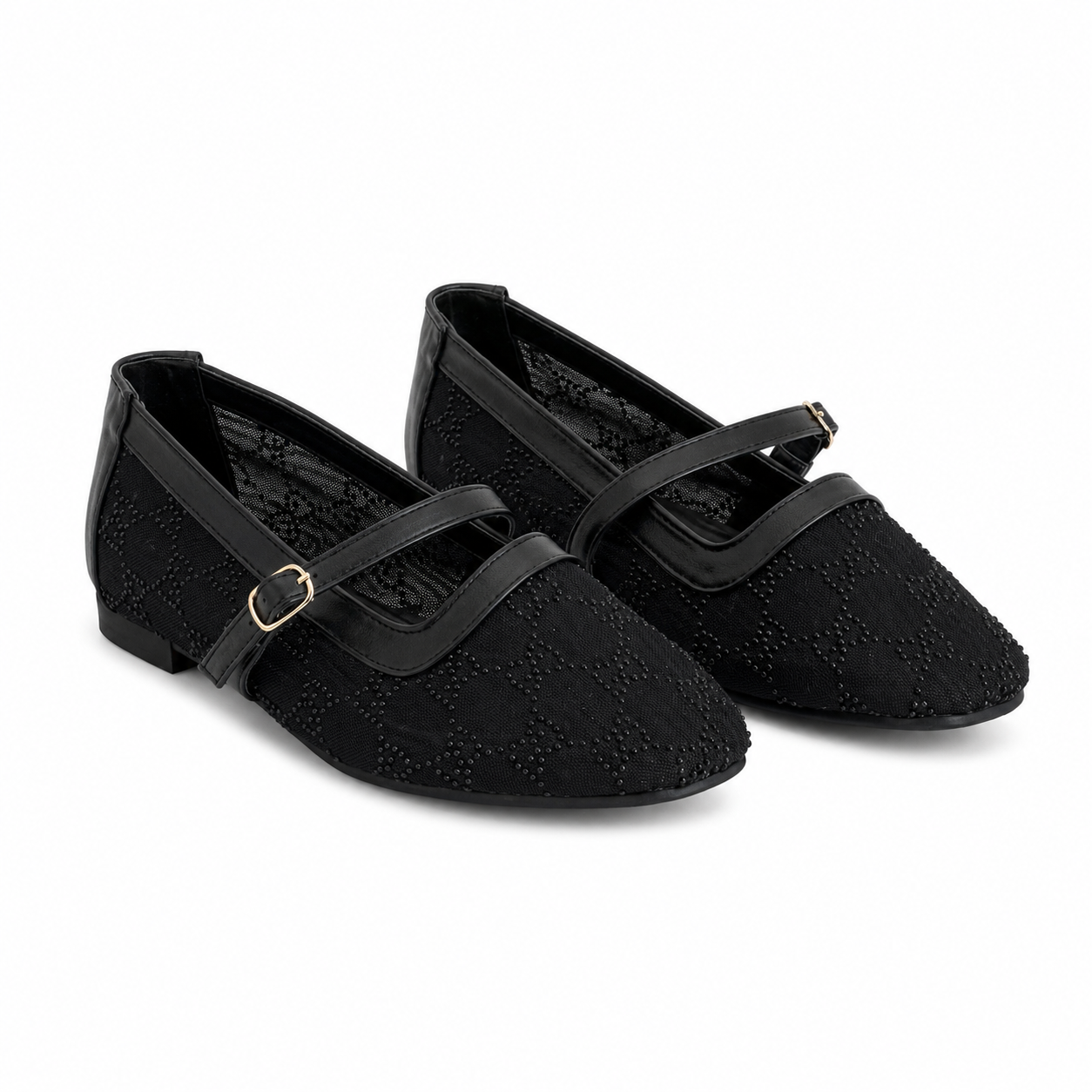 Ballerina Mesh With Leather Emroided With Buckle BF-818