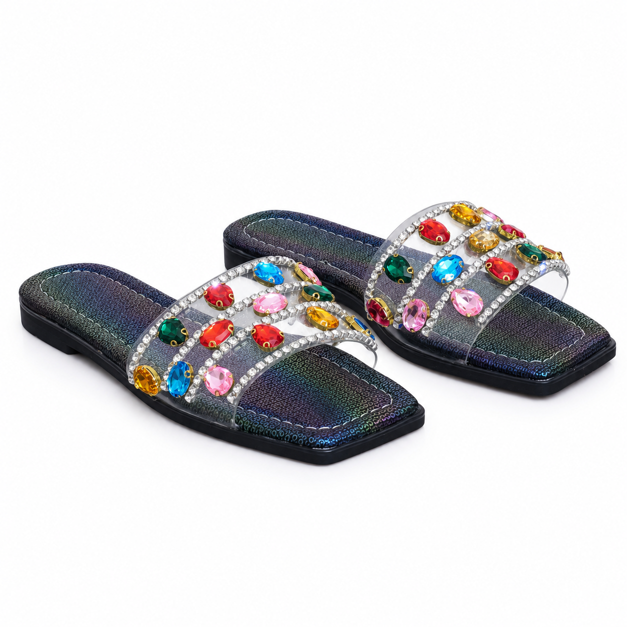 Slipper Flat Transparent Studded With Diamonds SL-256