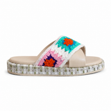 Slipper Flat Leather And Decorated Fabric SL-257