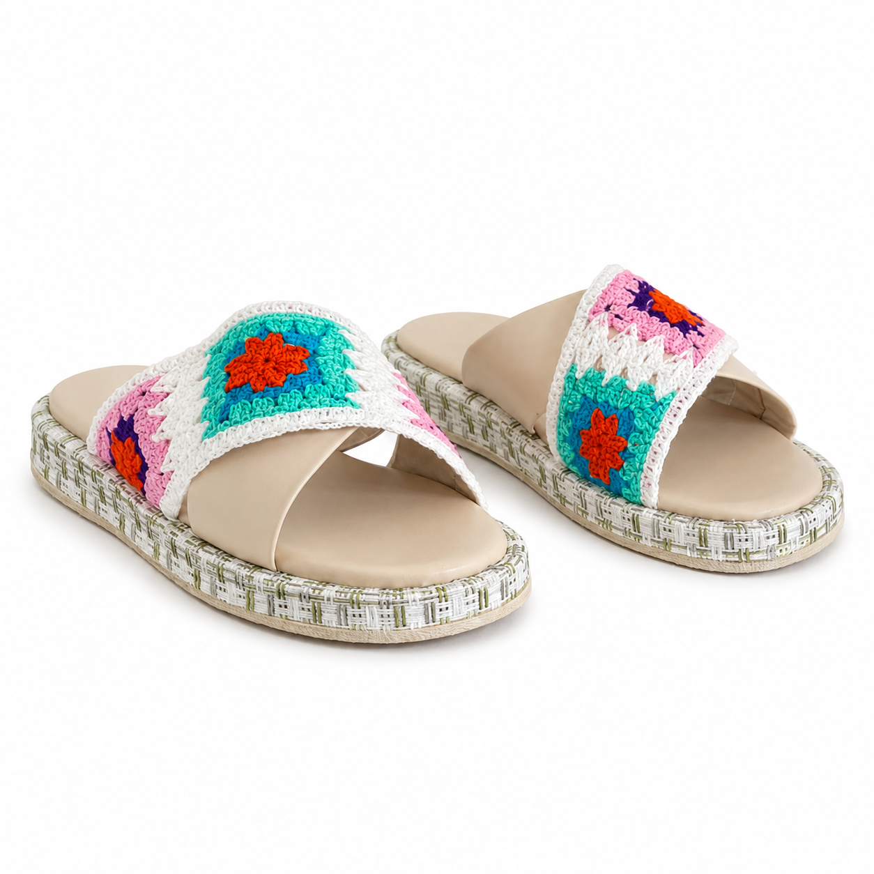 Slipper Flat Leather And Decorated Fabric SL-257