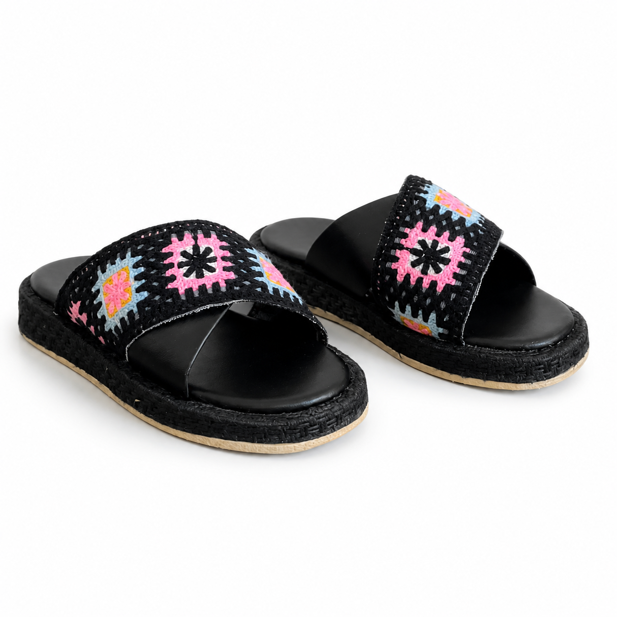 Slipper Flat Leather And Decorated Fabric SL-257