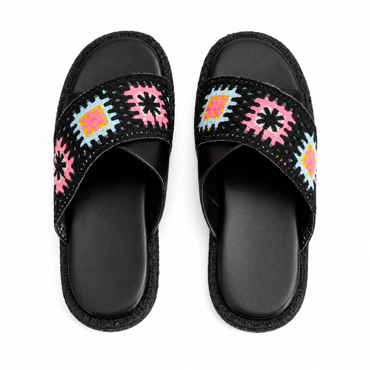 Slipper Flat Leather And Decorated Fabric SL-257