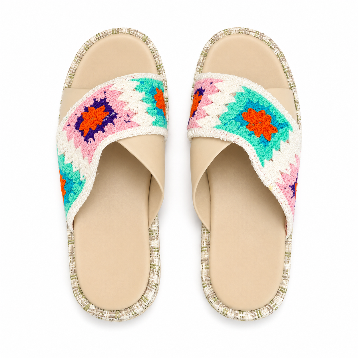 Slipper Flat Leather And Decorated Fabric SL-257