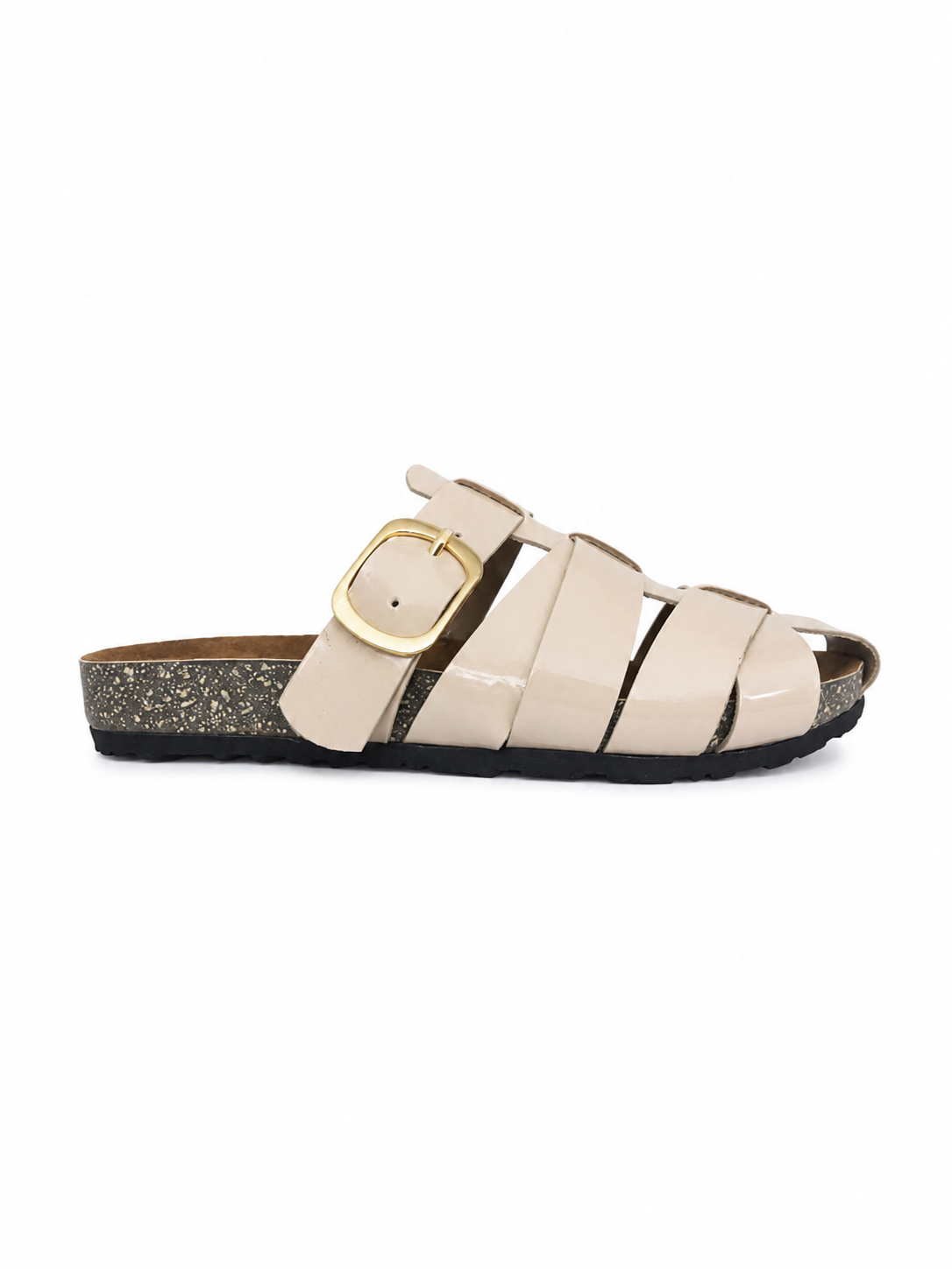 Slippers Flat Leather Glossy With Many Strap SL-246