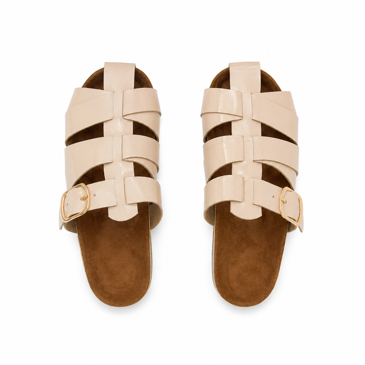 Slippers Flat Leather Glossy With Many Strap SL-246