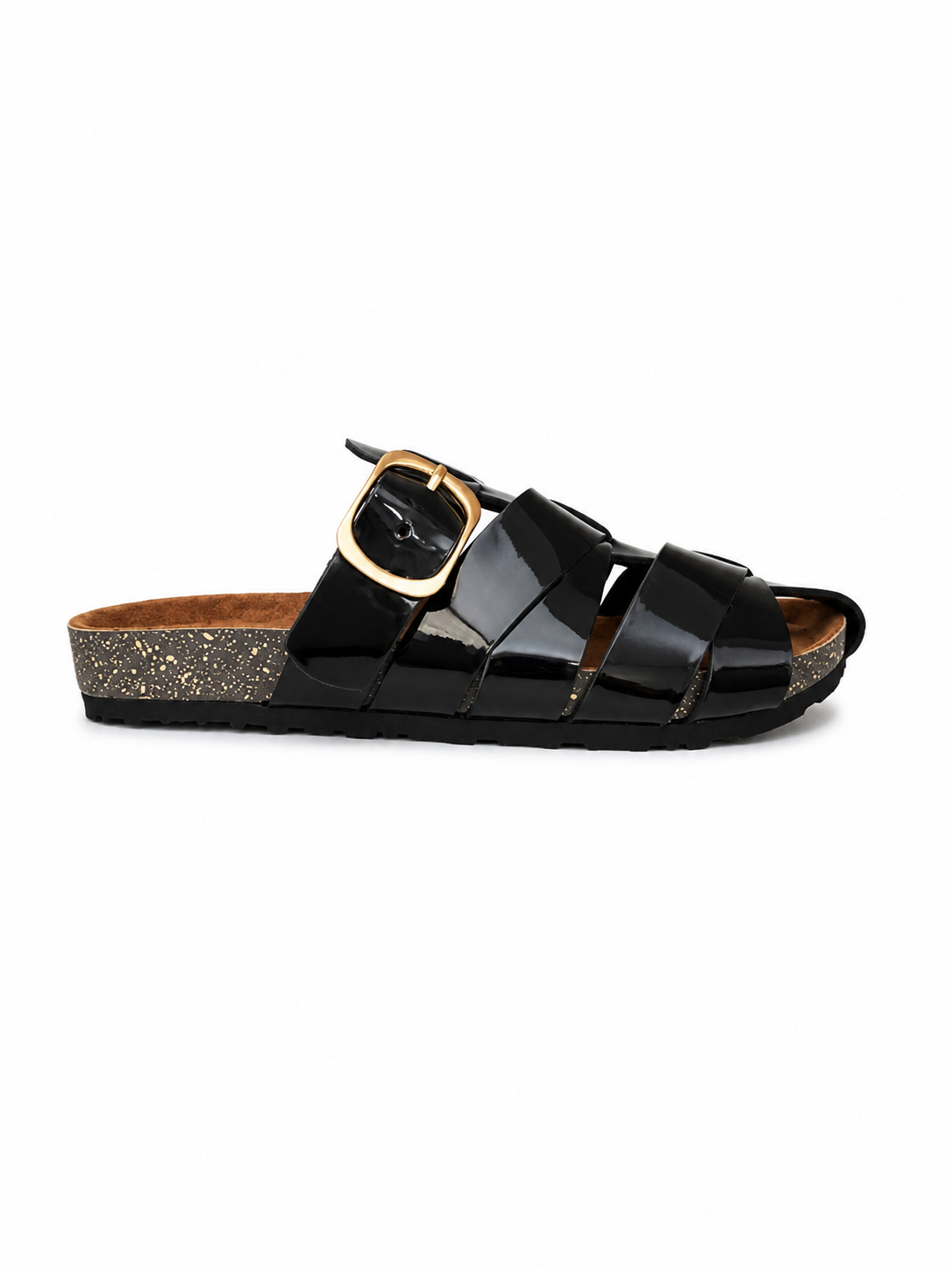 Slippers Flat Leather Glossy With Many Strap SL-246