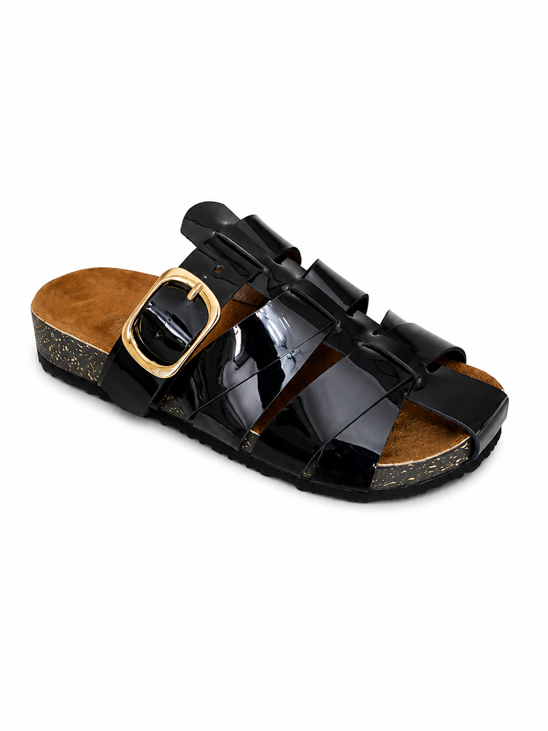 Slippers Flat Leather Glossy With Many Strap SL-246