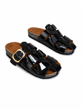 Slippers Flat Leather Glossy With Many Strap SL-246