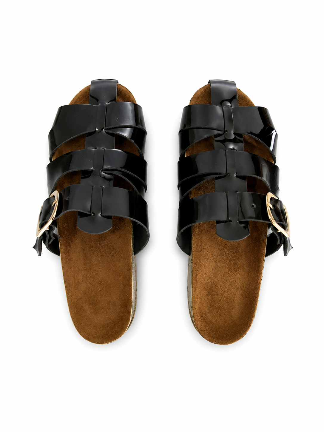 Slippers Flat Leather Glossy With Many Strap SL-246