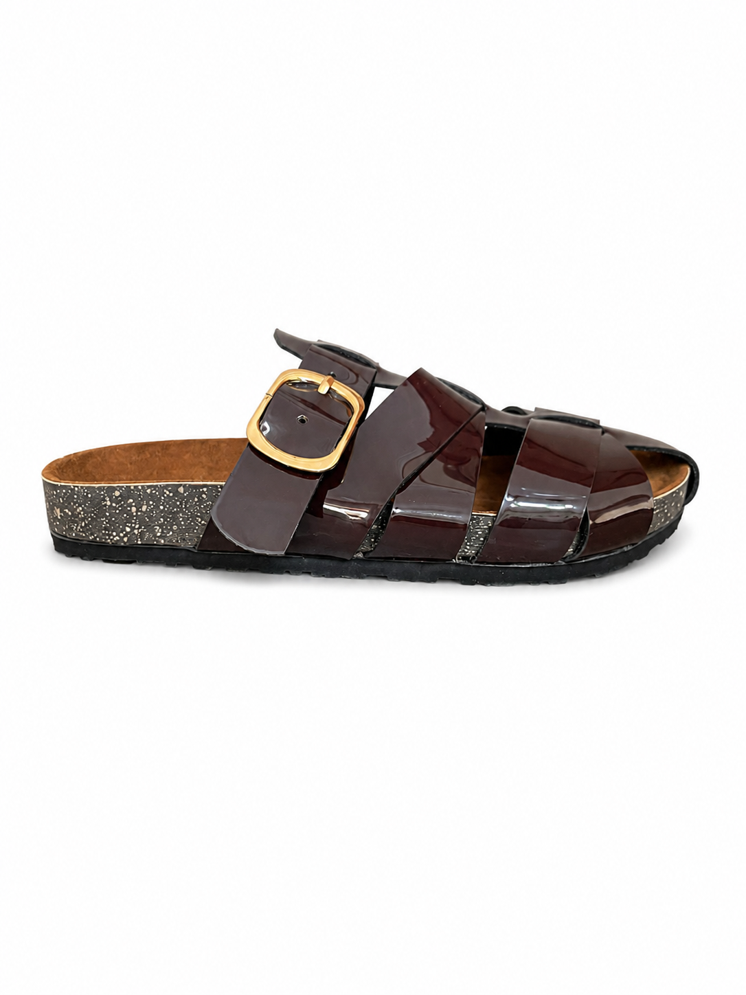 Slippers Flat Leather Glossy With Many Strap SL-246