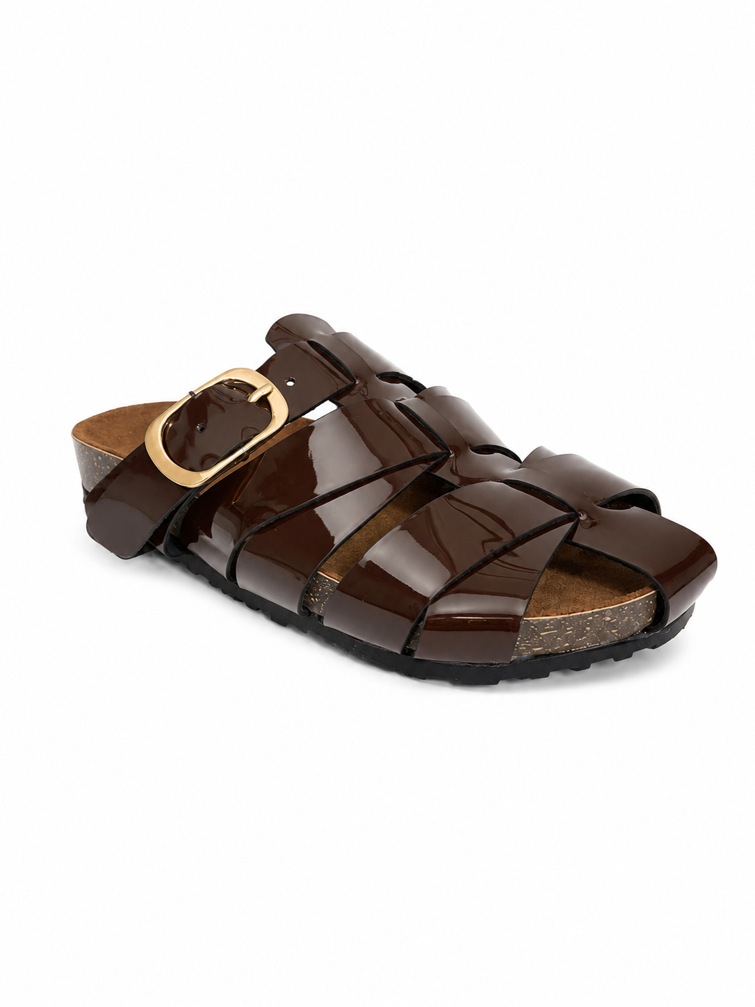 Slippers Flat Leather Glossy With Many Strap SL-246