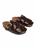 Slippers Flat Leather Glossy With Many Strap SL-246