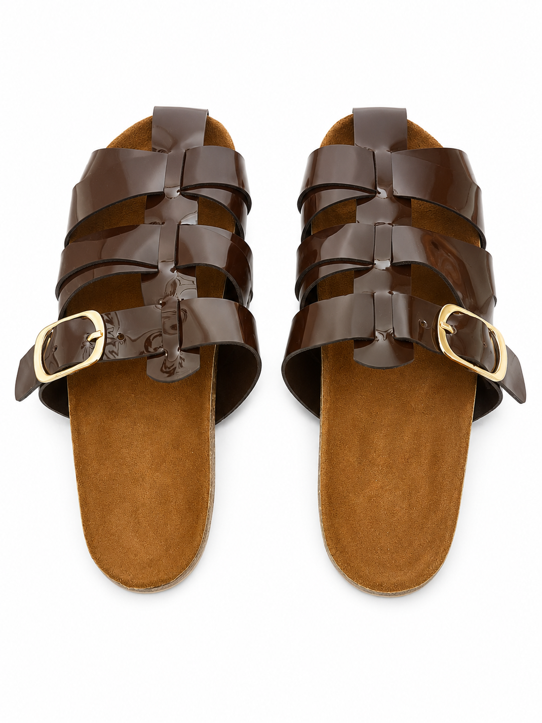 Slippers Flat Leather Glossy With Many Strap SL-246