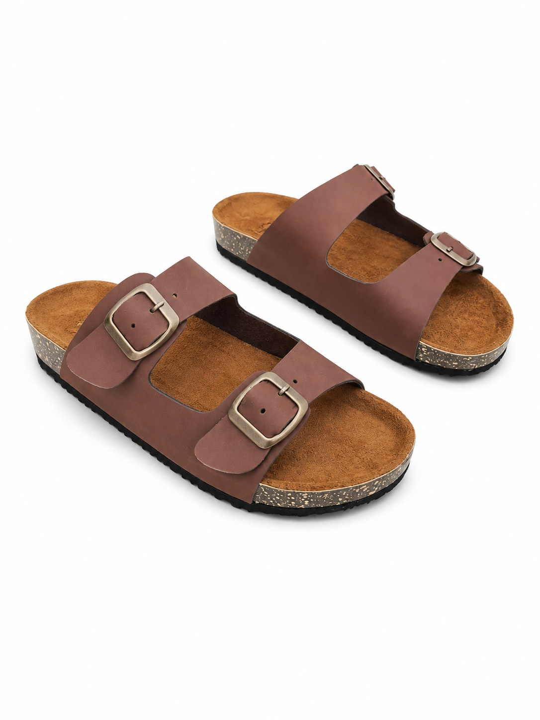 Slippers Flat leather Matte With Double Strape Buckles SL-245