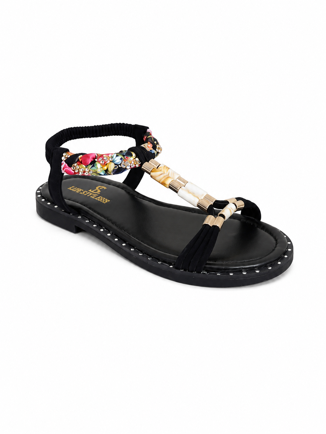 Sandal Flat Leather Embroidered SF-68