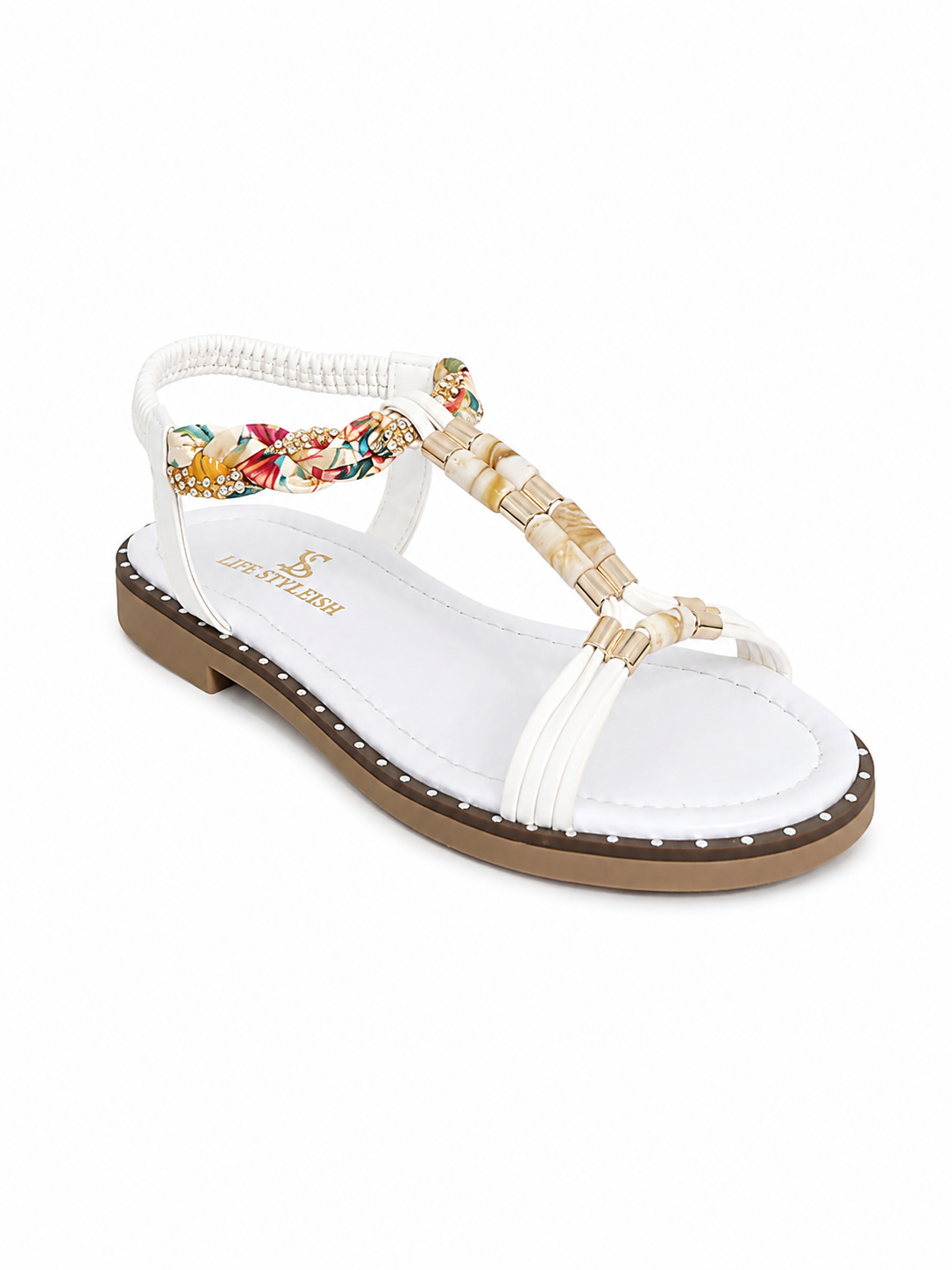 Sandal Flat Leather Embroidered SF-68