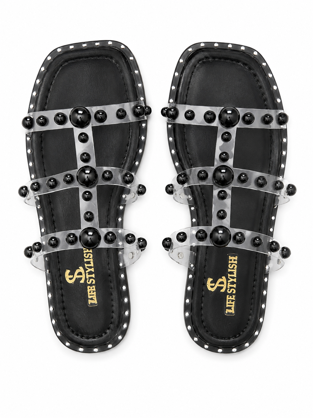 Slipper Flat Transparent Embroidered SL-247