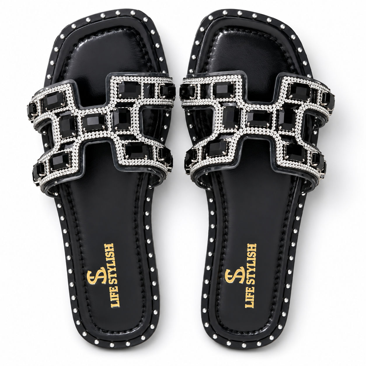 Slipper Flat  Leather Embroidered Letter H  SL-249