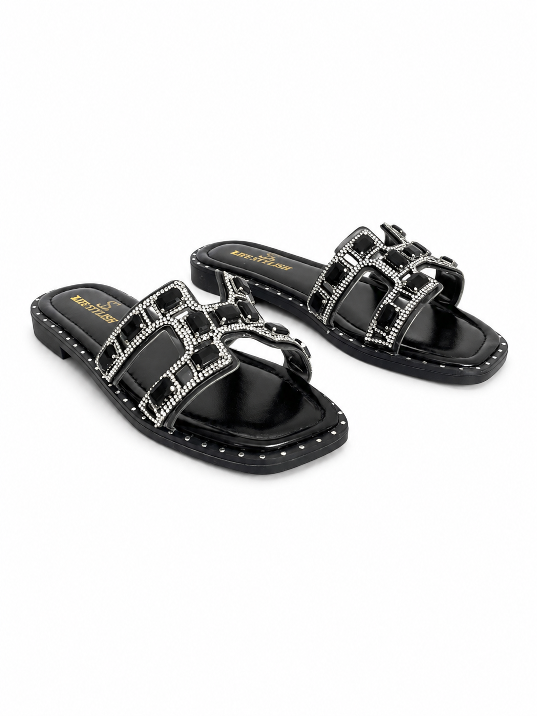 Slipper Flat  Leather Embroidered Letter H  SL-249