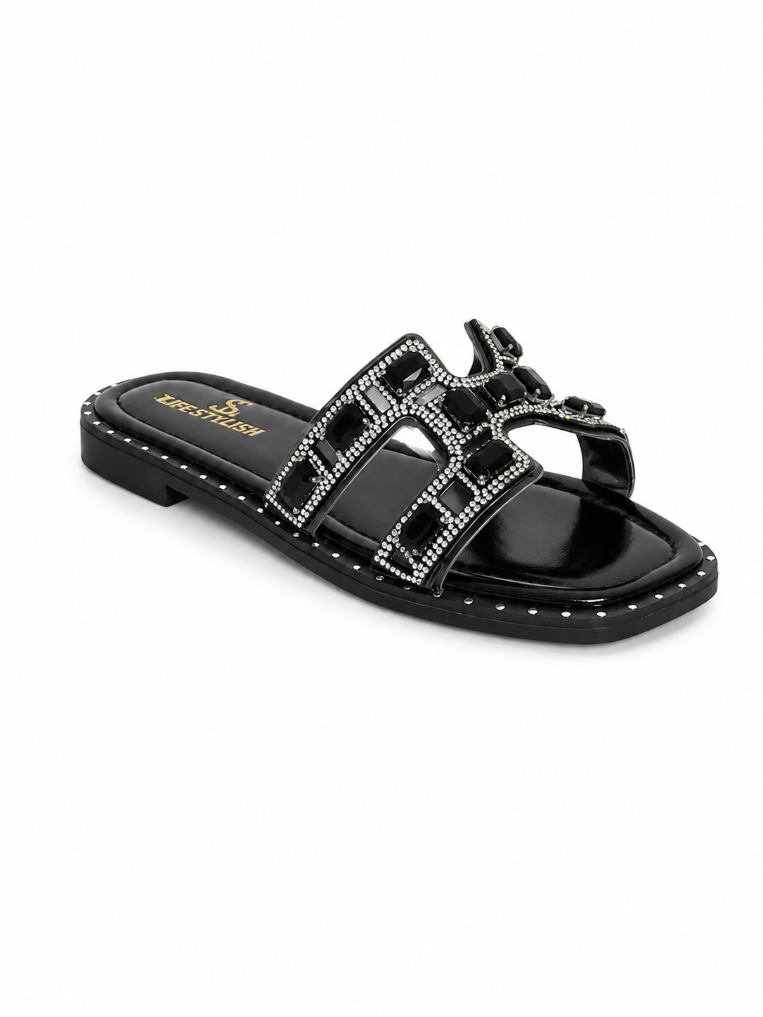 Slipper Flat  Leather Embroidered Letter H  SL-249