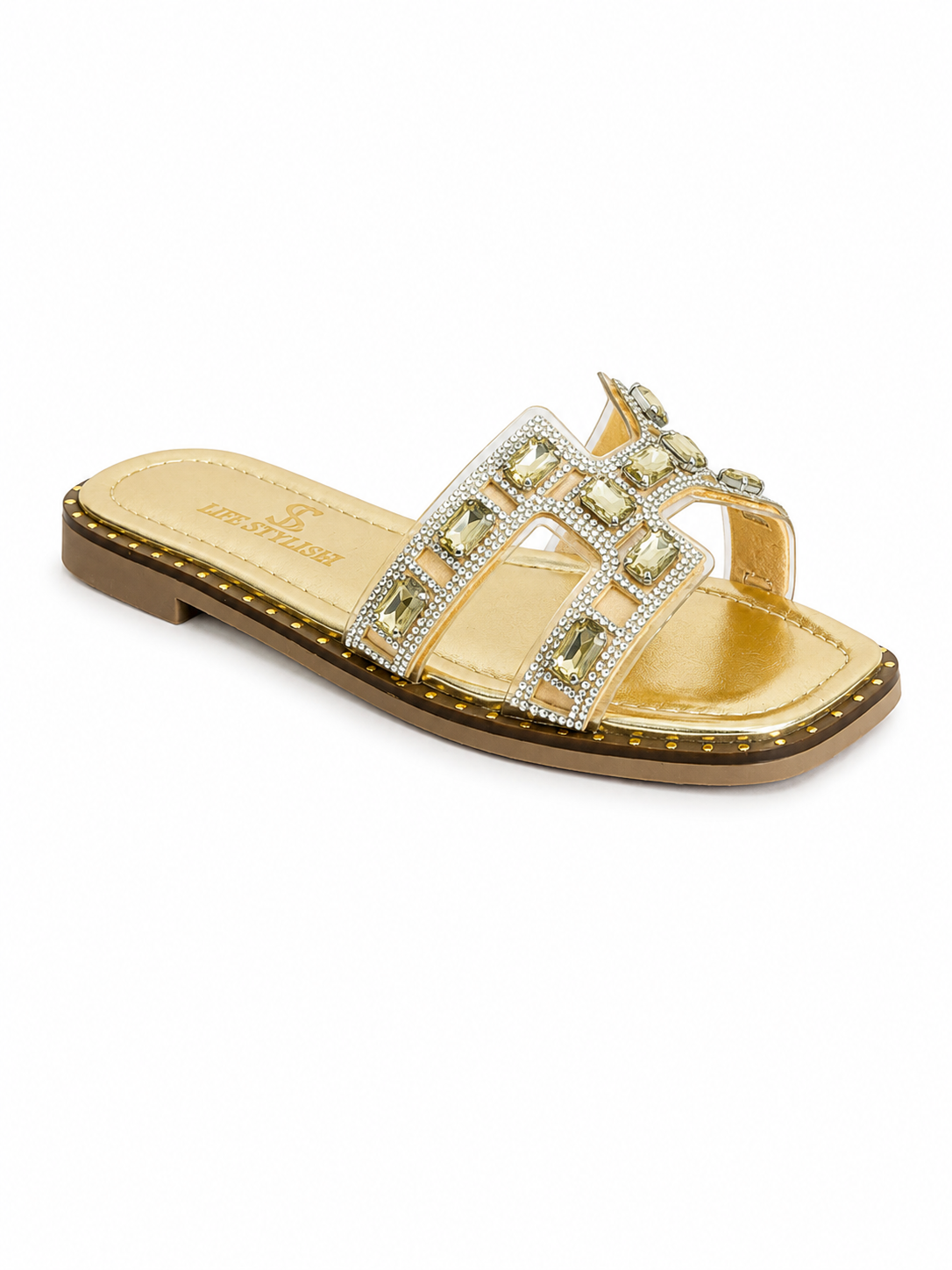 Slipper Flat  Leather Embroidered Letter H  SL-249