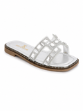 Slipper Flat  Leather Embroidered Letter H  SL-249