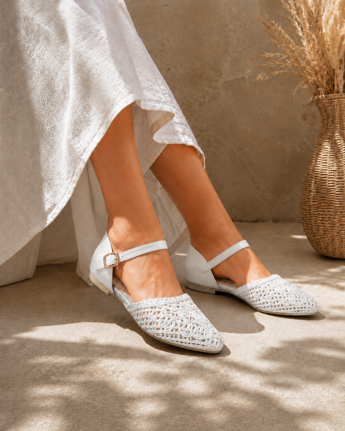 Sandals Flat Burlap And Leather With Buckle SF-59