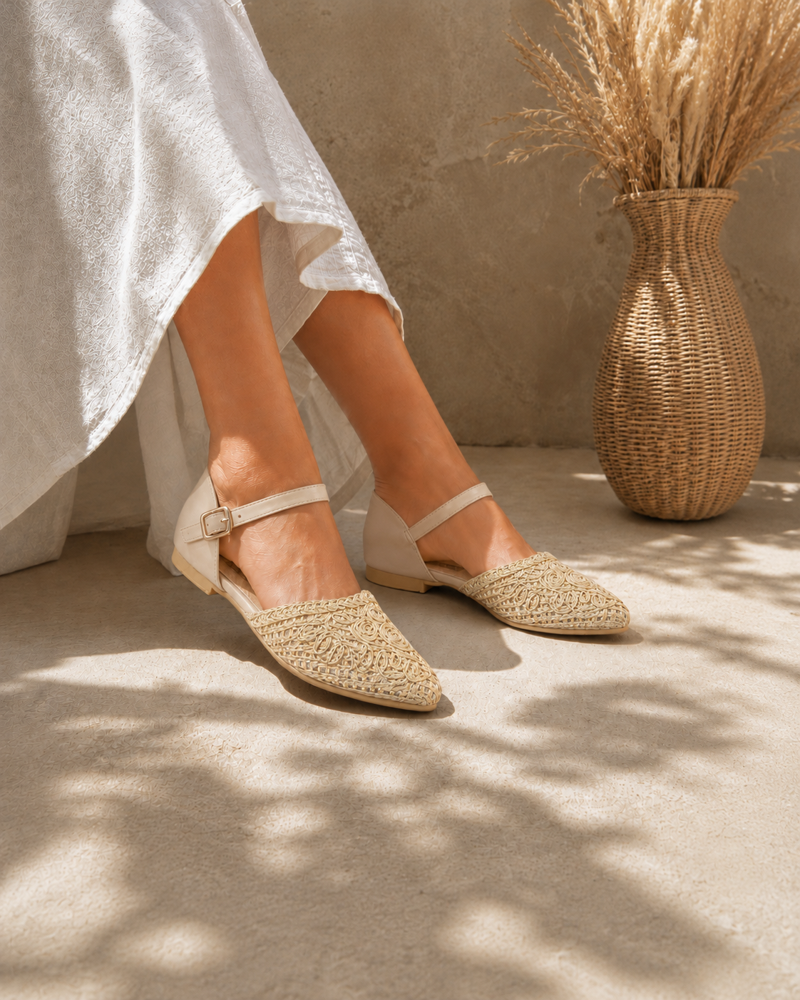 Sandals Flat Burlap And Leather With Buckle SF-59
