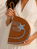 Handbags raffia With a sparkling star and pearl details ZK-1