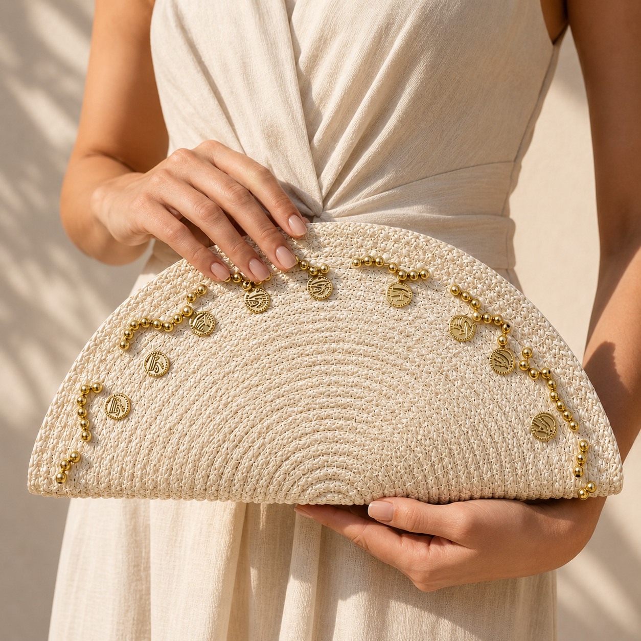 Handbags raffia Decorated with gold pieces ZK-7