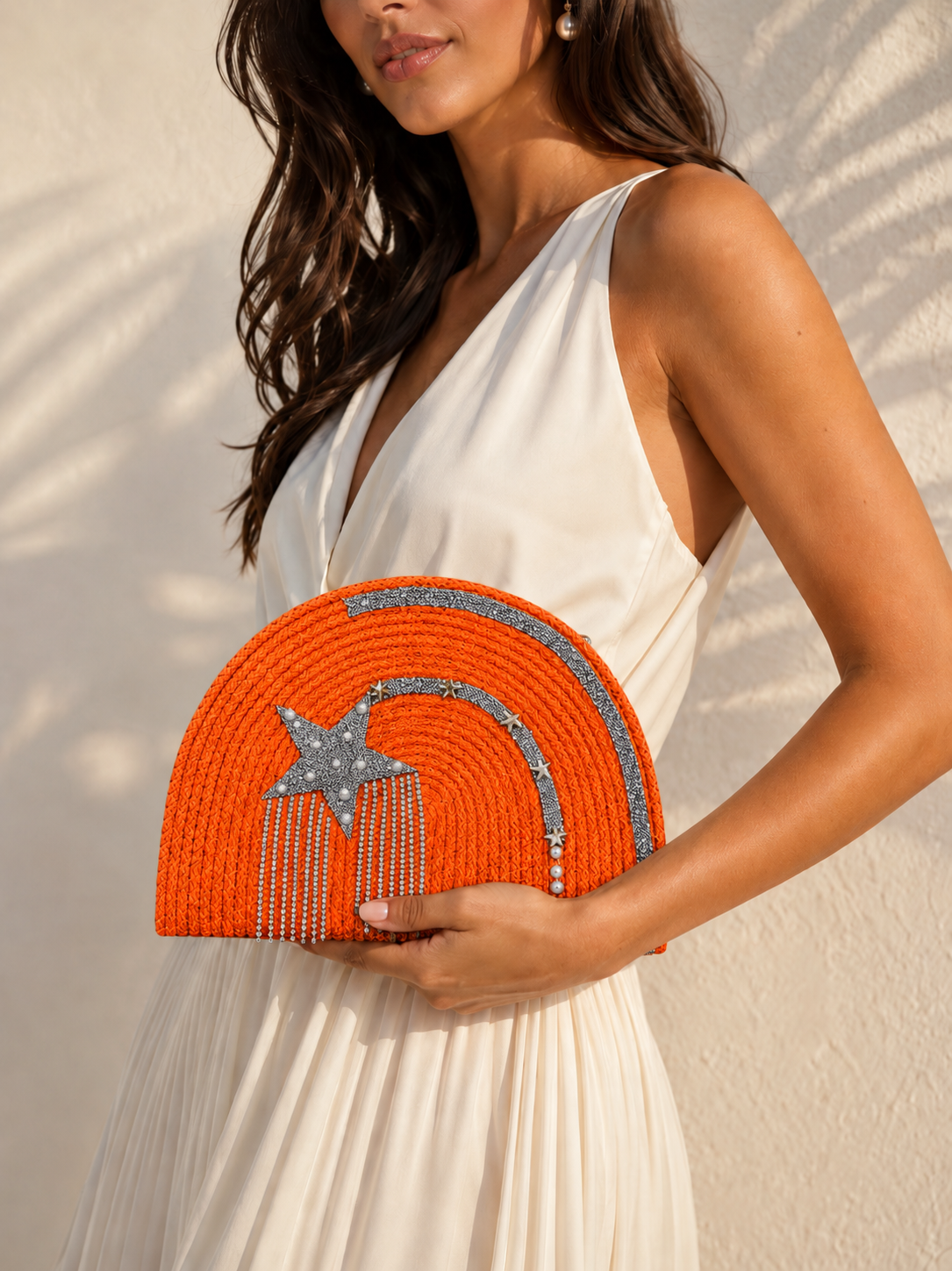 Handbags raffia With a sparkling star and pearl details ZK-1