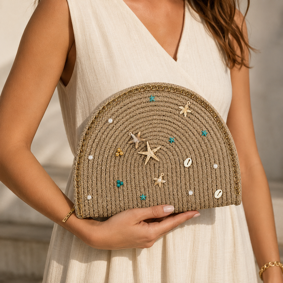 Handbags raffia Decorated with accessories ZK-4