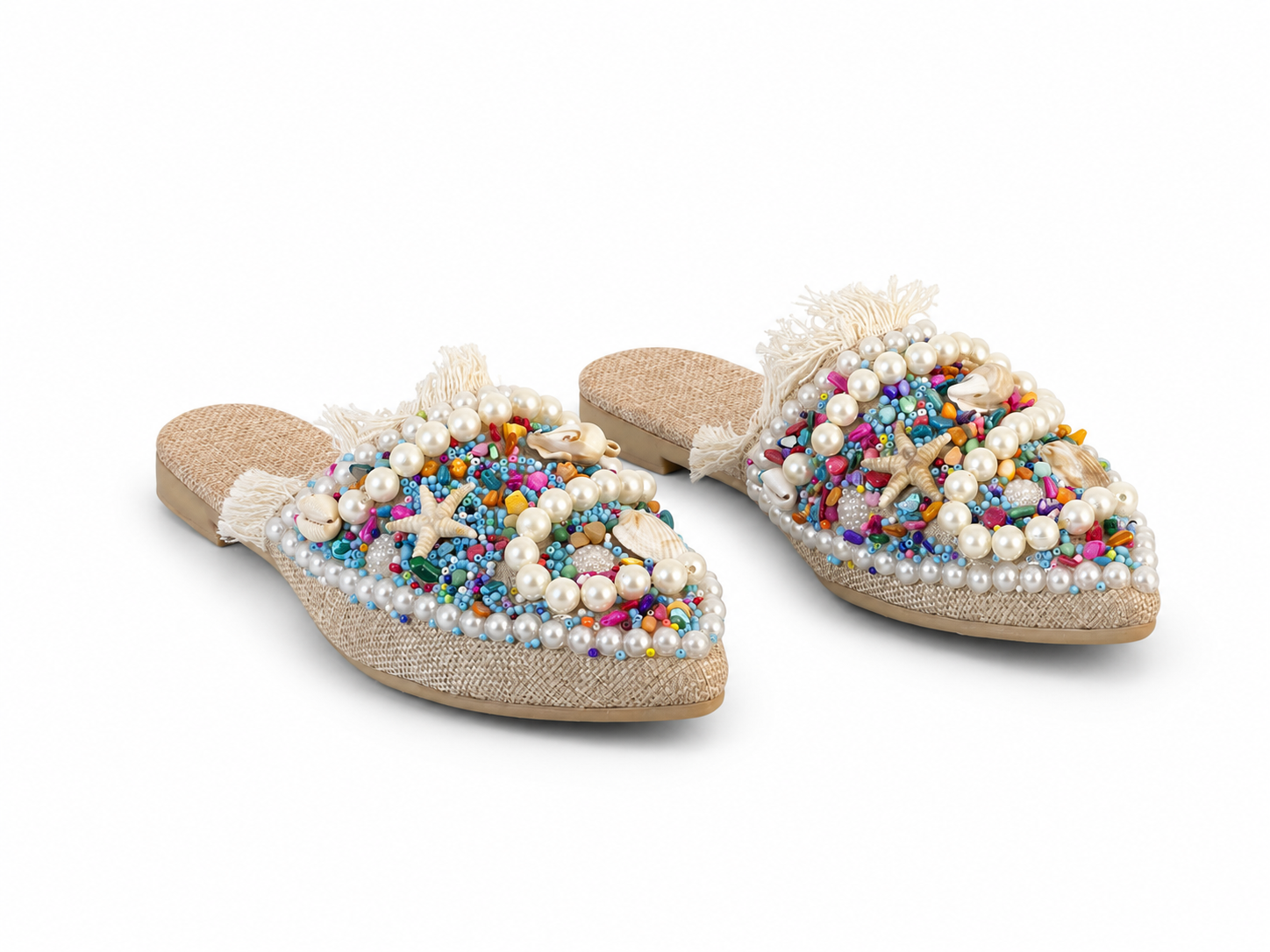 Mules Flat Burlap Embroidered Elegant SB-707