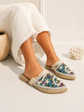 Mules Flat Burlap Embroidered Elegant SB-707