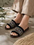 Slippers Flat Leather With Fringed SL-242