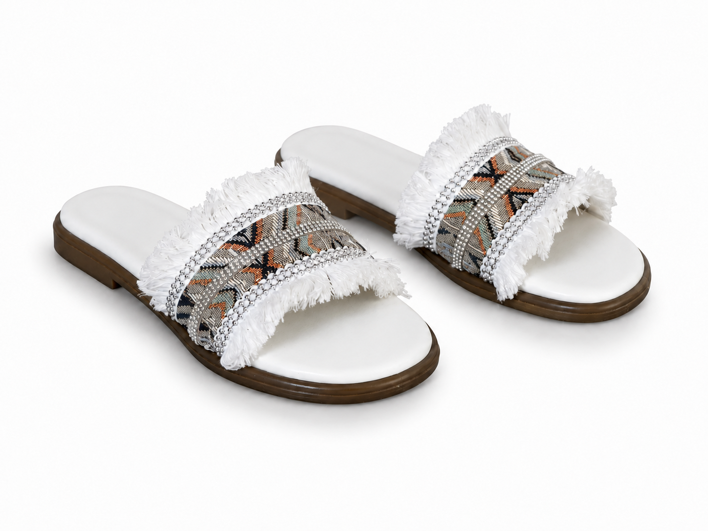 Slippers Flat Leather With Fringed SL-242