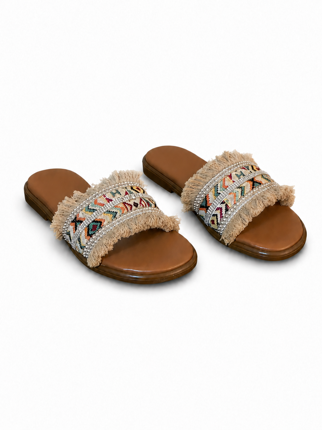Slippers Flat Leather With Fringed SL-242