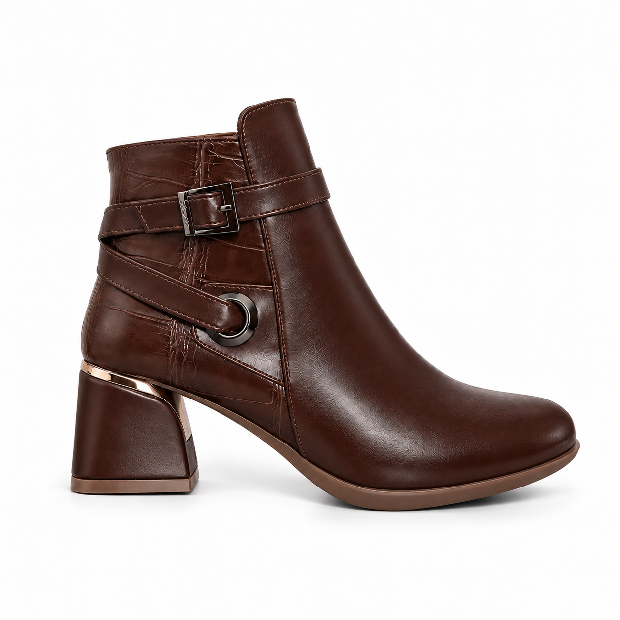 Ankle Boot Women's Leather Mid Heel With distinctive details R-30
