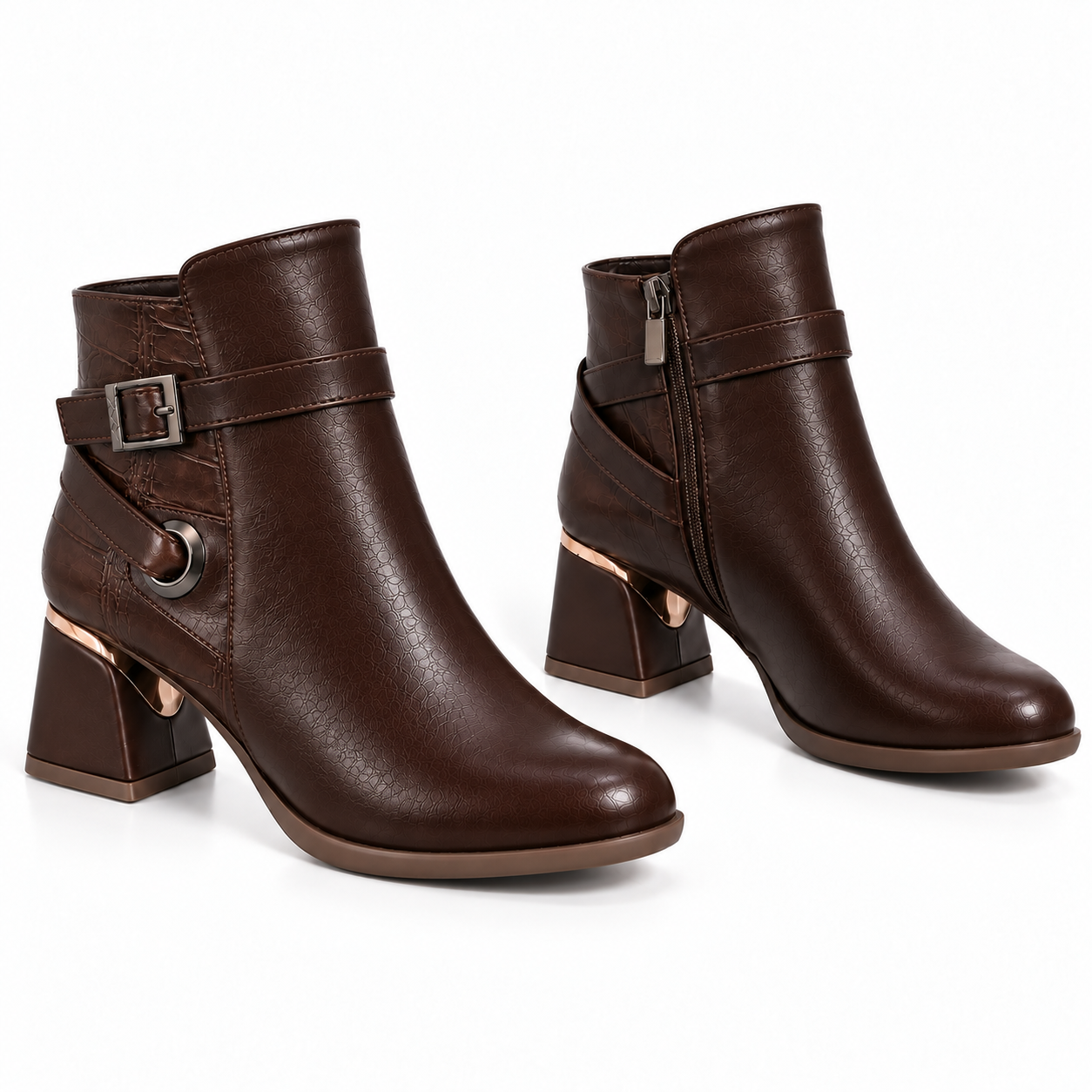 Ankle Boot Women's Leather Mid Heel With distinctive details R-30