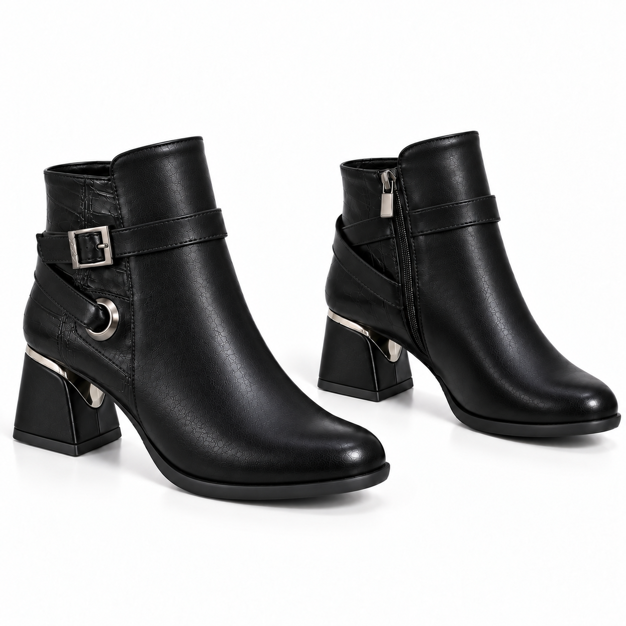 Ankle Boot Women's Leather Mid Heel With distinctive details R-30