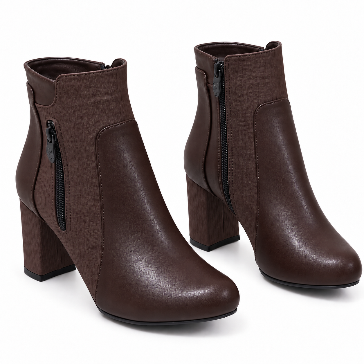 Ankle Boot Heels Leather With Zipper R-25