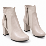 Ankle Boot Heels Leather With Zipper R-25