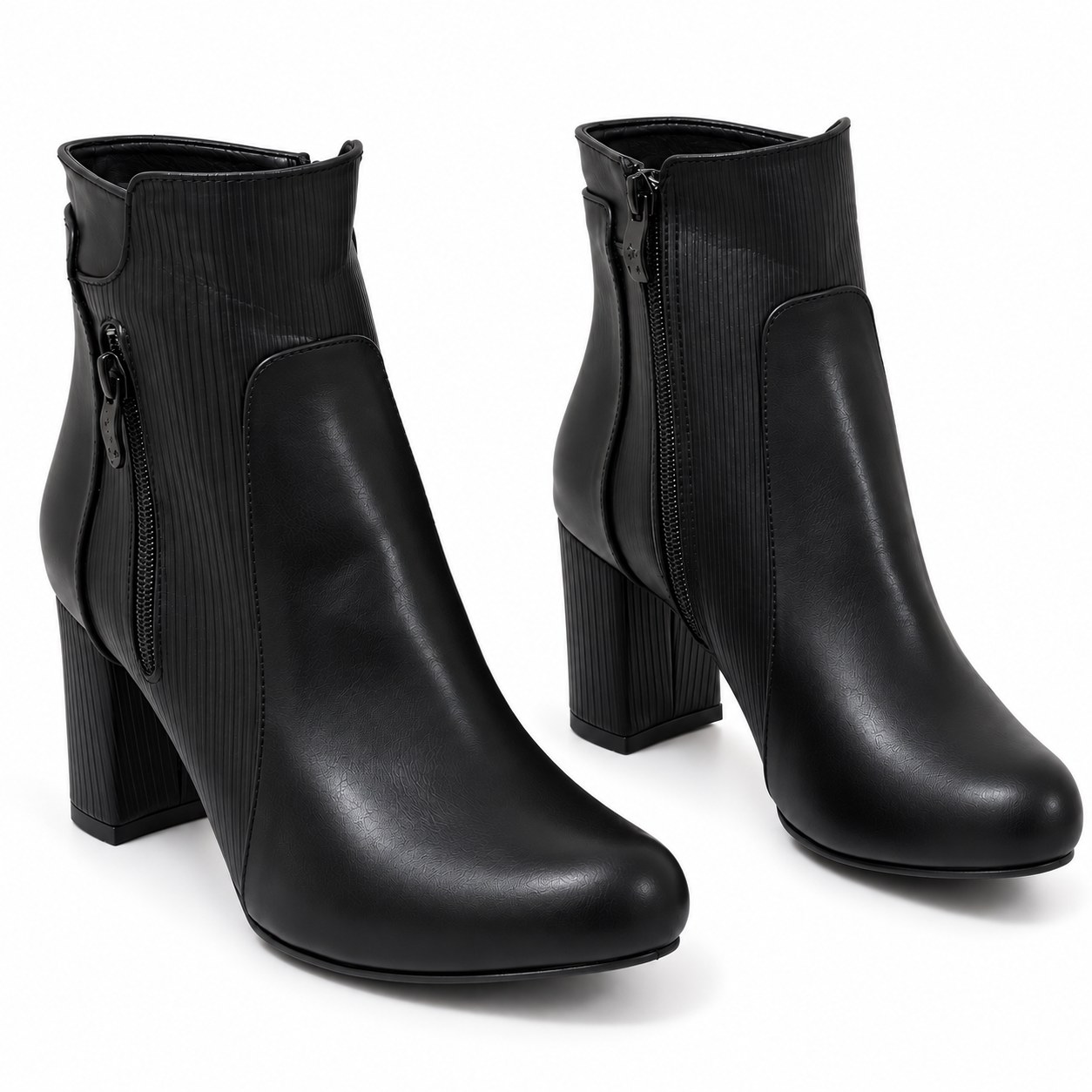 Ankle Boot Heels Leather With Zipper R-25
