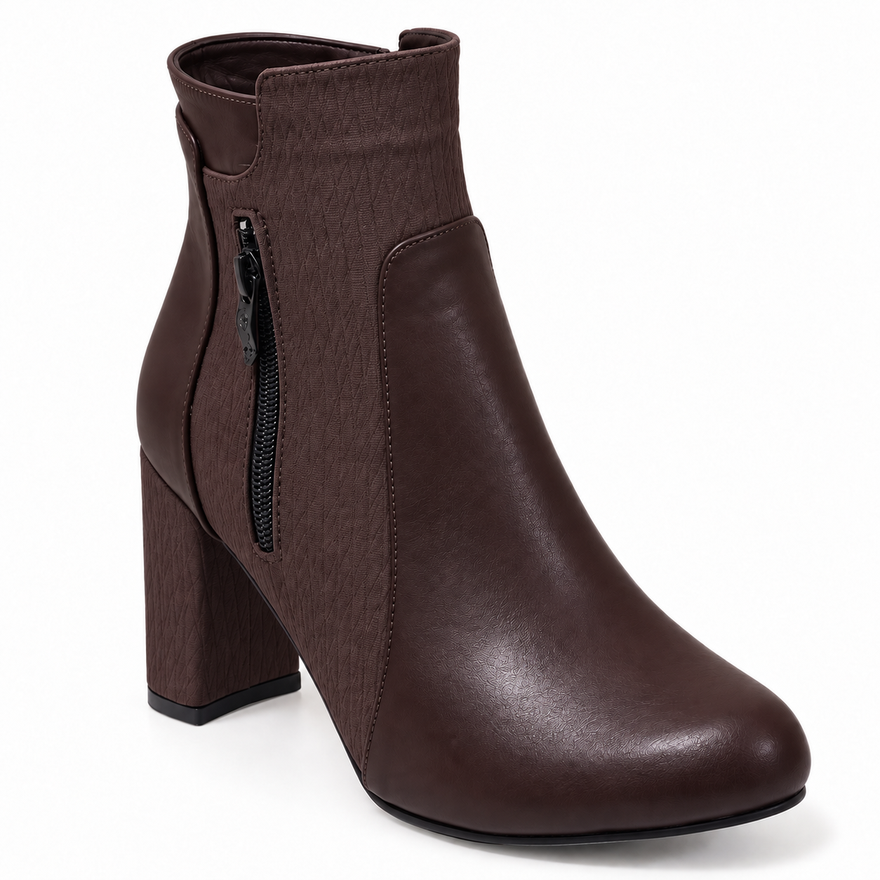 Ankle Boot Heels Leather With Zipper R-25