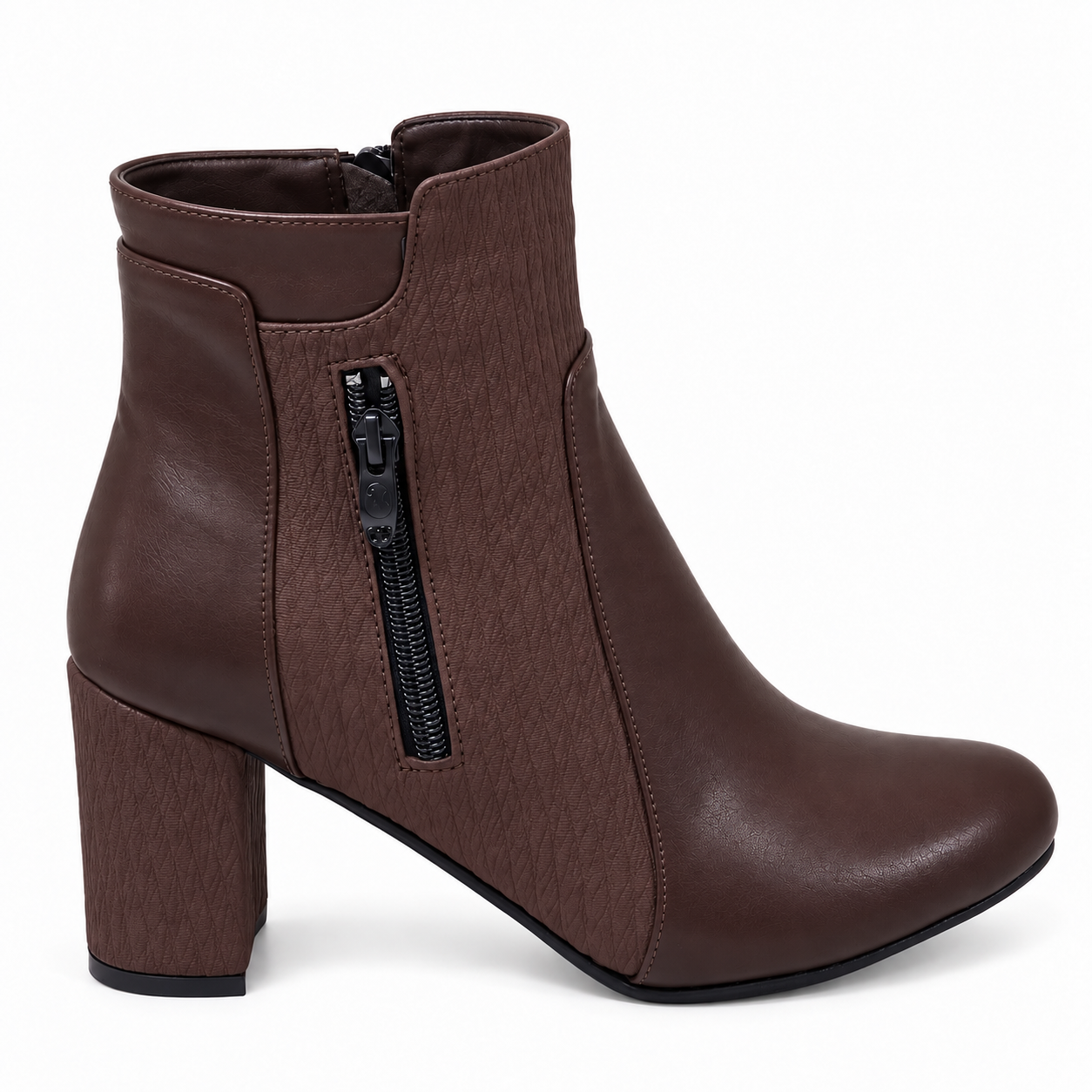 Ankle Boot Heels Leather With Zipper R-25
