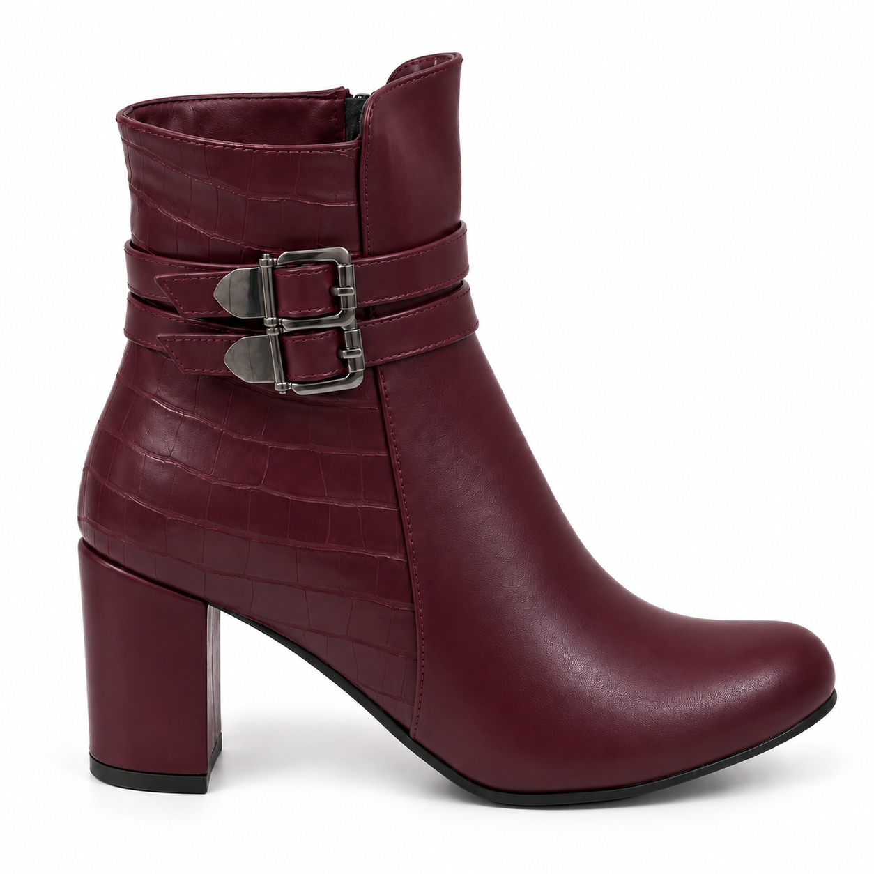 Women’s Double Buckle Block Heel Ankle Boots R-26