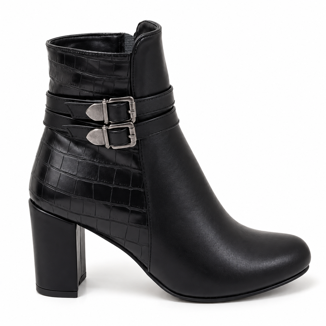 Women’s Double Buckle Block Heel Ankle Boots R-26
