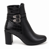 Women’s Double Buckle Block Heel Ankle Boots R-26